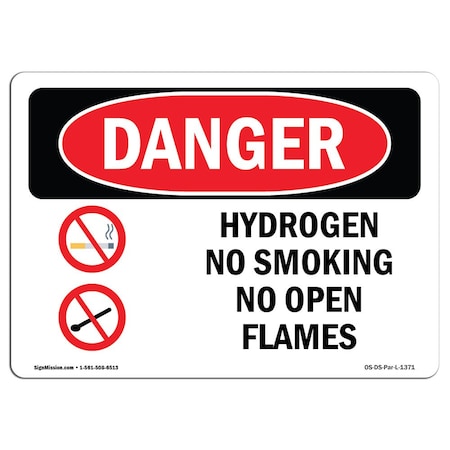 OSHA Danger Sign, Hydrogen No Smoking No Open Flames, 14in X 10in Decal